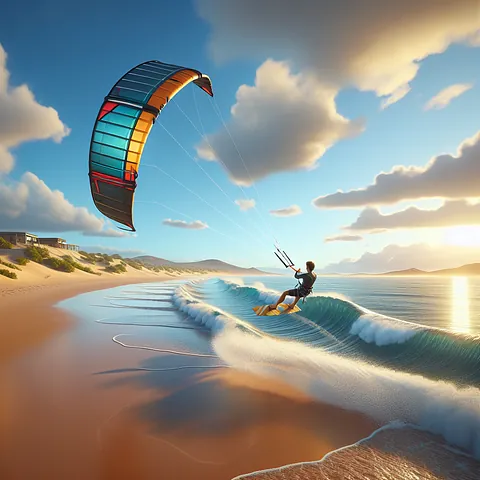 Realistic stock image of kitesurfing on a beach